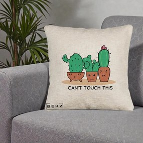 Perna Decorativa Cactus Funny Can't Touch This, 40x40 cm, Bej Canapea, Husa Detasabila, Perna Inclusa, BEKZ®