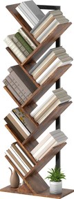 HOMCOM Bibliotecă în formă de copac cu 9 niveluri, corp de depozitare industrial cu cadru din oțel, 50x24x136cm, Maro rustic | Aosom Romania