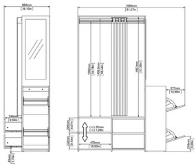 Set pentru hol negru/cu aspect de lemn de stejar Kit – Tvilum