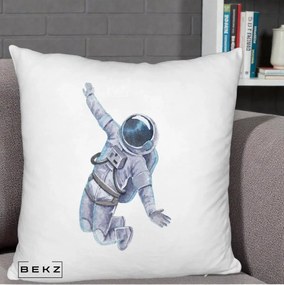Perna Decorativa Astronaut Acuarela Zbor, 40x40 cm, Alb Pufos, Husa Detasabila, Perna Inclusa, BEKZ®