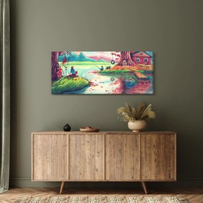 Tablou - Acuarelă, Golf într-un sat de munte (120x50 cm)