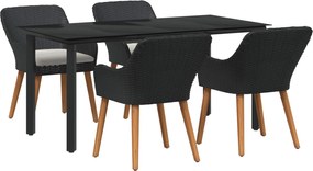 vidaXL Set de masă pentru grădină cu pernă 5 pcs Negru poliratan