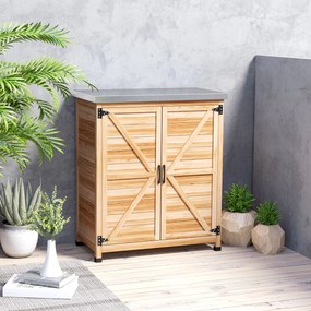 Outsunny Dulap de Exterior cu Raft și Bancă de Lucru Superioară, 79x43x92 cm, Lemn Natural | Aosom Romania