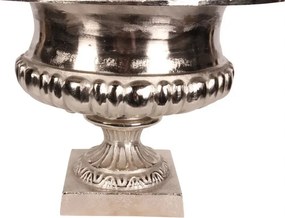 Ghiveci cu picior din aluminiu, argintiu, în formă de urnă, cu bază pătrată, finisaj nichelat, 44 x 57 cm, „Tivoli”