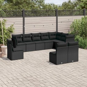 3249634 vidaXL Set canapele de grădină cu perne, 10 piese, negru, poliratan