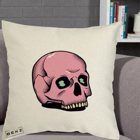 Perna Decorativa Craniu Roz Tatoo Art Halloween, 40x40 cm, Ecru, Husa Detasabila, Perna Inclusa, BEKZ®