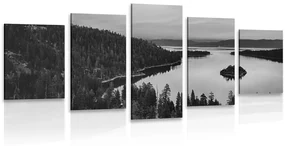 Tablou 5-piese lacul la apus de soare în design alb-negru