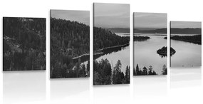 Tablou 5-piese lacul la apus de soare în design alb-negru