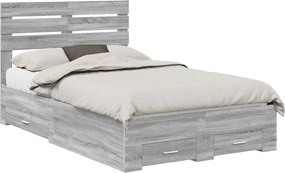 vidaXL Cadru de pat cu headboard Gri Sonoma 135 x 190 cm Lemn compozit
