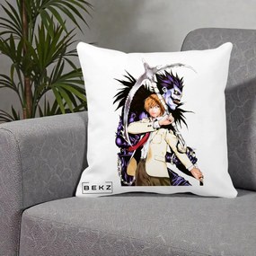 Perna Personalizata Death Note Light si Ryuk Duo, 40x40 cm, Alba Mata, Husa Detasabila, Perna Inclusa, BEKZ®