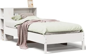 vidaXL Pat cu bibliotecă fără saltea, alb, 75x190 cm, lemn masiv pin
