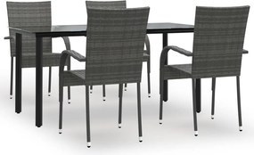 vidaXL Set mobilier de grădină, 5 piese, gri, poliratan