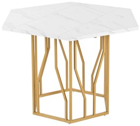 Masă de dining hexagonală modernă, Alb+Auriu | Aosom Romania