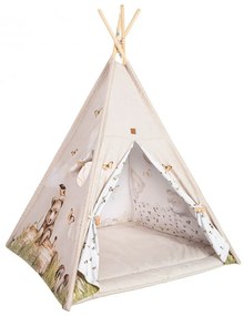 Cort de joaca Happy Bear, saltea impermeabila inclusa, 4 perne, Indian Teepee din Bumbac, BabySteps