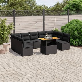 3271454 vidaXL Set canapele de grădină cu perne, 10 piese, negru, poliratan