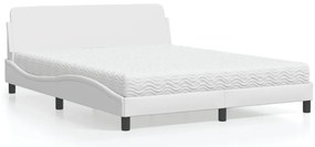 vidaXL Pat cu saltea, alb, 160x200 cm, piele ecologică