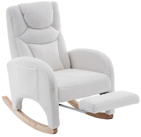 Scaun balansoar fotoliu relaxant cu brațe, tapițat și ergonomic, pentru living și dormitor, 66x96-125,5x99 cm, Alb