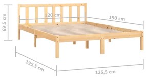 Cadru de pat UK Small Double, 120x190 cm, lemn masiv de pin Maro, 120 x 190 cm