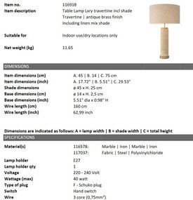 Veioza, Lampa de masa design LUX Lxry, travertin