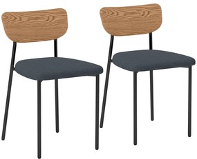 HOMCOM Lot de 2 scaune de dining cu picioare din oțel, spate curbat și șezut tapitat, gri și efect de lemn natural | Aosom Romania