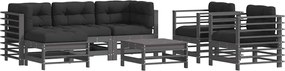 vidaXL Set mobilier de grădină cu perne, 7 piese, gri, lemn masiv