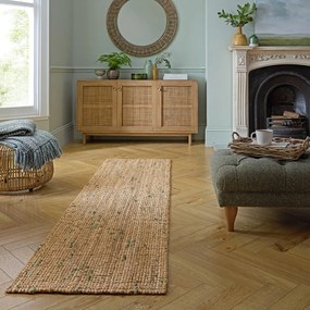 Covor tip traversă verde/în culoare naturală reversibil/țesut manual din iută 60x300 cm Jute Boucle Green – Flair Rugs