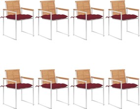 vidaXL Scaune de grădină cu perne, 8 buc., lemn masiv de tec