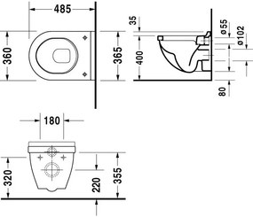 Vas WC suspendat Duravit Starck 3 36x48 cm evacuare orizontala