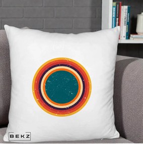 Perna Decorativa Retro Cerc Concentric Geometric Vintage, 40x40 cm, Alb Pufos, Husa Detasabila, Perna Inclusa, BEKZ®