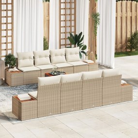 vidaXL Set de canapele pentru grădină, 9 piese, , cu perne, Bej, Rattan Poly, Acacia.