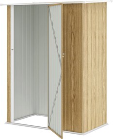 Outsunny Căsuță pentru Grădină 1.07m² din Oțel Galvanizat, Căsuță pentru Unelte cu Ușă Blocabilă, Acoperiș Înclinat, 142x86x189 cm, Imitatie Lemn | Aosom Romania