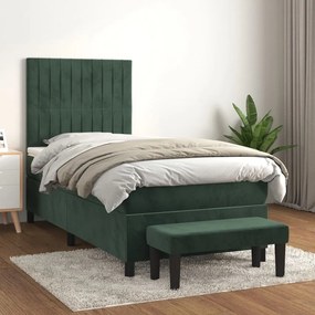 3137938 vidaXL Pat box spring cu saltea, verde închis, 90x190 cm, catifea