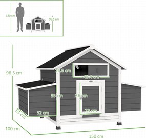 PawHut Coteț din Lemn pentru Exterior cu 2 Cuiburi de Ouă, Adăpost pentru Găini cu Tavă Detașabilă și Acoperiș din Asfalt, pentru 2-4 Găini, Gri | Aosom Romania
