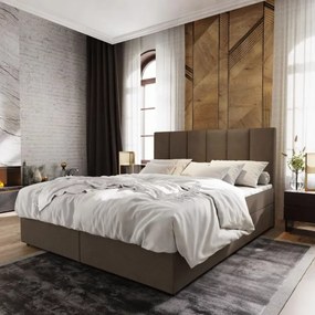 Pat tapițat boxspring MERALIS 140x200 cm maro Saltele: Saltea cu arcuri Bonell