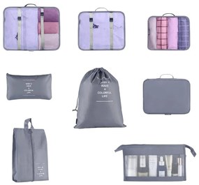 Set organizator pentru bagaje, 8 piese, gri