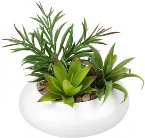 Planta artificiala Briful, ceramica/plastic, alb/verde, 18,5 x 18,5 x 18 cm