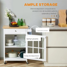 HOMCOM Cărucior Bucătărie Compact, Multifuncțional, Spațiu Depozitare, 67x48x86.5cm, Design Modern, Alb | Aosom Romania