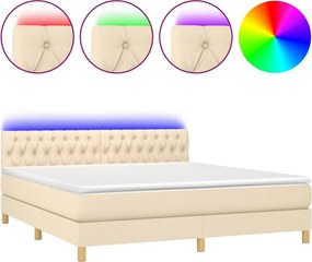 vidaXL Pat cu arcuri, saltea și LED, crem, 160x200 cm, textil