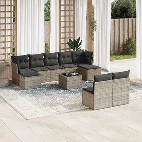 vidaXL Set mobilier de grădină cu perne, 10 piese, gri, poliratan