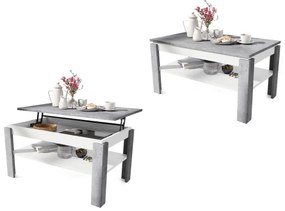 Masă de conferință extensibilă ADEN, blat ridicabil, gri beton/alb