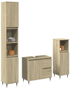 vidaXL Set mobilier de baie, 3 piese, stejar sonoma, lemn prelucrat