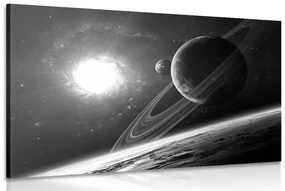 Tablou planeta în universul în design alb-negru