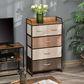 Comoda cu 5 sertare pliante din material textil si raft din MDF, mobilier pentru camera de zi si dormitor, 58x29x99cm, multicolor | Aosom Romania