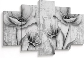 Tablou - Flori alb-negru pe fundal (150x105 cm)