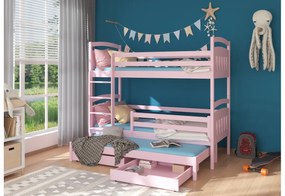 Expedo Pat supraetajat pentru copii SALDO + 3x saltea, 90x200/90x190, alb