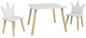 AIYAPLAY Set Masă și 2 Scaune pentru Copii 3-6 Ani, Masă Ondulată și Scaune în Formă de Coroană, 60x60x44 cm, Alb | Aosom Romania