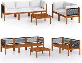 vidaXL Set fotoliu de grădină cu 6 piese, perne, lemn crem, acacia și frânghie