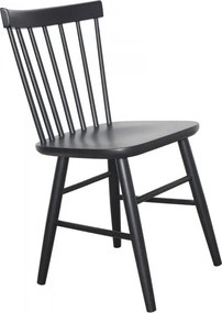 Scaun dining din lemn masiv de fag, negru, cu spătar din fusuri strunjite și traverse în H, 84 x 44 x 48 cm, „Osho”