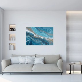 Tablou - Marmură bleu cu aur I. (90x60 cm)