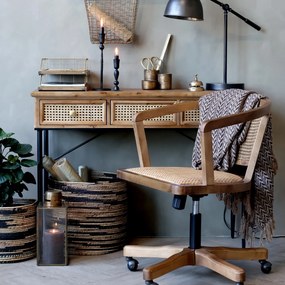 Scaun de birou, din lemn de mesteacan si rattan, natur, cu aspect vintage, Old French